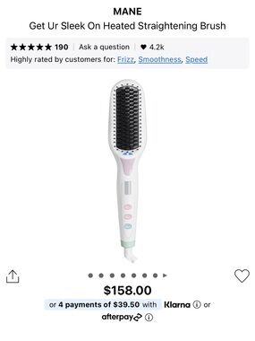 MANE Get Ur Sleek On Heated Straightening Brush - White with Pastel Accents